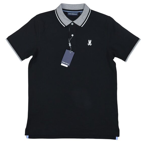 Psycho Bunny S/4 Evandale Solid Color 2-Button Pique Men's Polo Shirt NWT Black - Picture 1 of 2